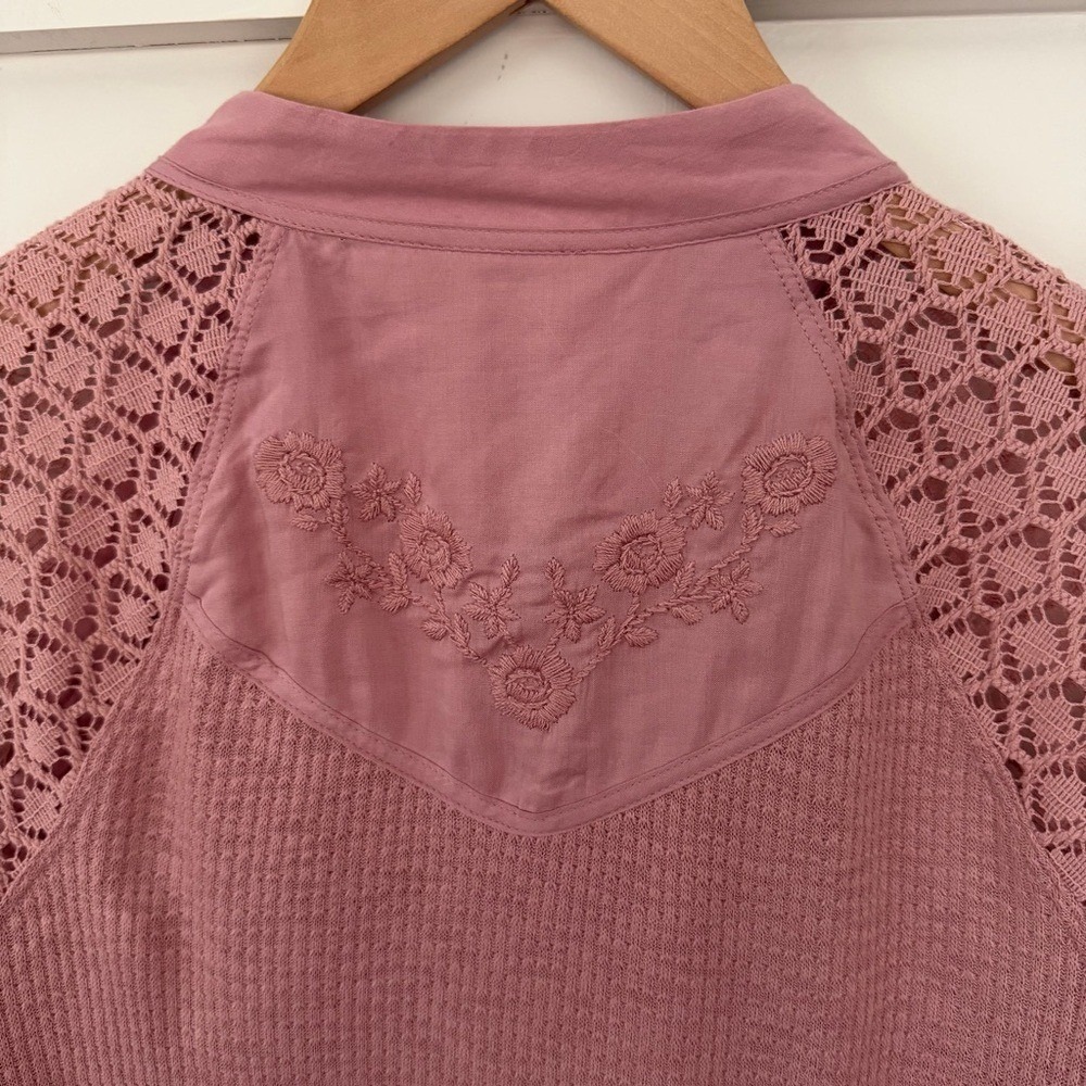 Free People Women's‎ Sweetest Thing Thermal Pink Blush Top Lace Balloon Sleeve M - Picture 13 of 16